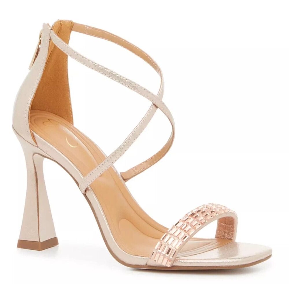 Jessica Simpson Arindel Sandal Womens US 7 Rose Gold Metallic Spool Heel GAL1700